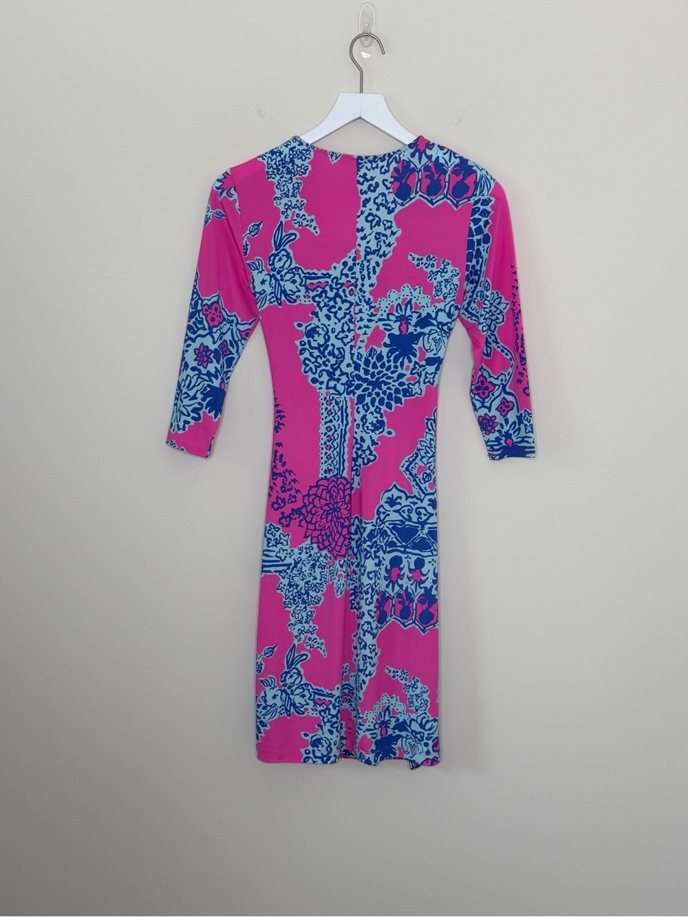 Lilly Pulitzer Pop Pink On The Square Yvette Dress Faux Wrap 3/4 Sleeve Size S - Picture 7 of 11